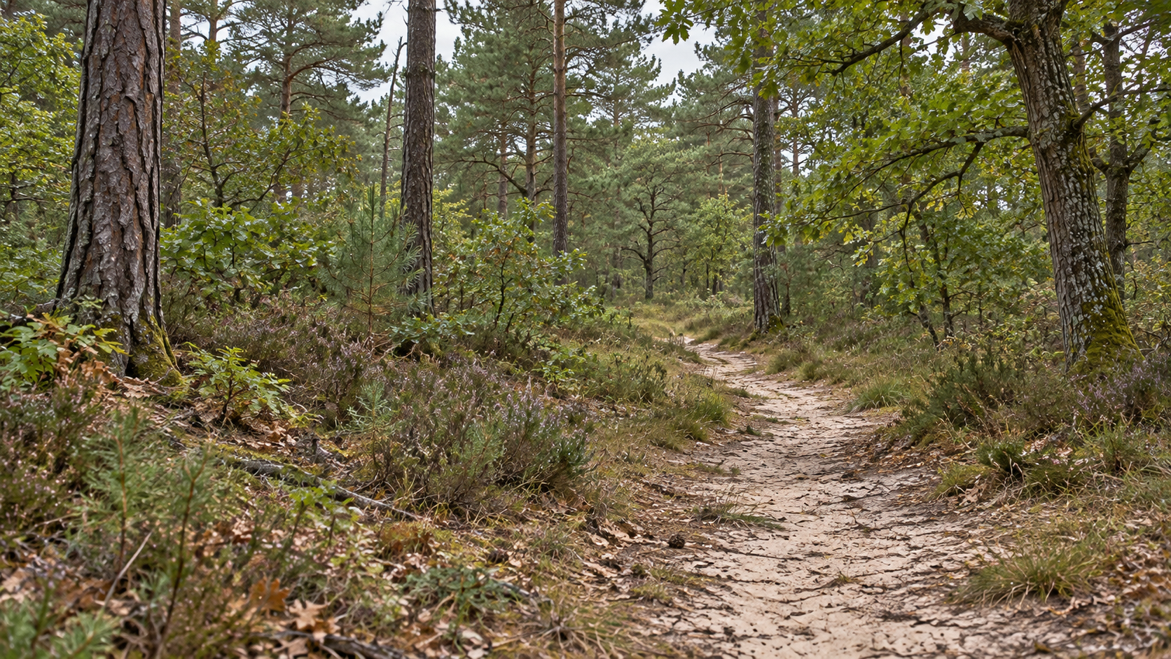 Chemin sableux traversant une forêt de Sologne