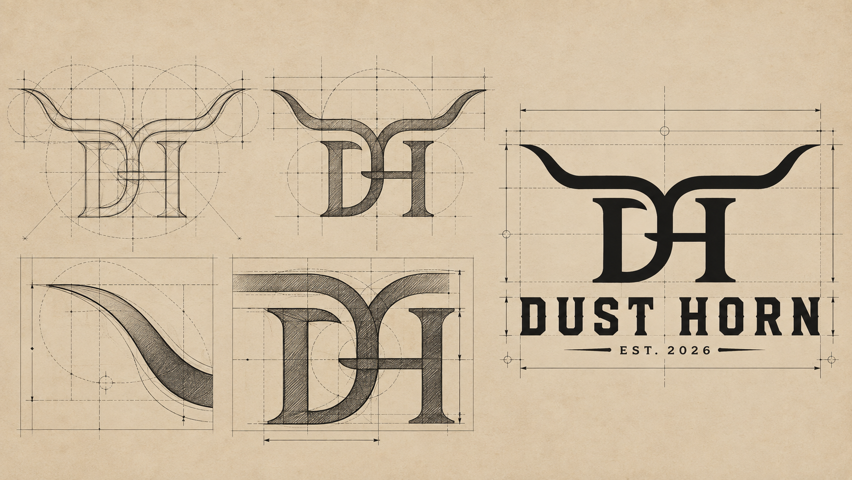 Planche de construction du monogramme DH et de ses cornes